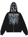 up hoodie with glittering rhinestones and face