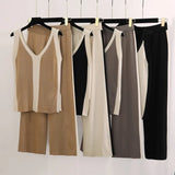 Fongt Color Before And After The V-Neck Vest Knitted Fork Tops Knitted Knitted Two-Piece Trousers Knitted