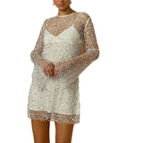 Fongt Women's Size Bubble Beads Perspective Mesh Two-Piece Set Of Hanging