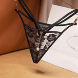 Sexy temptation women's thong beautiful embroidered hollow perspective sexy panties mesh lace cross belt