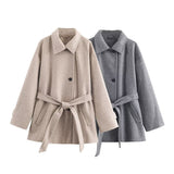 Fongt Women's 2025 New Fashion Temperament Double-Necked Belt Soft Coat