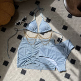 2024 New Sexy Drawstring Strap Flashing Splint Diamond Chain Three-Piece Swimsuit