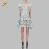 New Arrive High Quality Light Blue Dresses Women Asymmetry Summer Runway