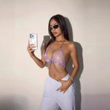 Fongt Ins Women Sexy Back Fishnet Chain Strapless Sling Top