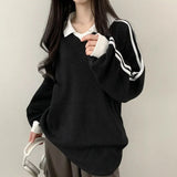 Polo Collar Embroidered Waffle Sweatshirts-Outfit