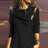 Women O-Neck Solid Blouse Elegant Lady Long Sleeve Irregular Top Shirts Casual Femme Slim Pullover Streetwear Blusa