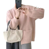 Zipper Solid Color Design Sense Sweater Cardigan Women's 2024 Autumn And Winter New Korean Style Loose Leisure-Outfit