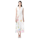 Fongt Women's Dress 2025 Holiday Style Suit Collar Sleeveless Lace Floral Print Long Dress