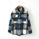 Autumn Women's Wear Urban Leisure Woolen Plaid Shirt Jacket-Outfit