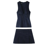 Fongt Women's Clothing INS Burst Fashion Casual Sleeveless Cordless Vest Top + Mini Skirt
