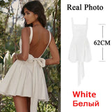 Summer Backless White Party Dresses Waist Big Bow A Line Dress Backless Casual Dresses Women Birthday Dress 2023-Outfit