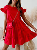 Flared Sleeve Round Neck Irregular Hem
