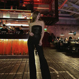 Strapless PU Leather Asymmetrical Top-Outfit