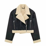 Black Pu Leather Fur One-sided Reversible Jacket-Outfit