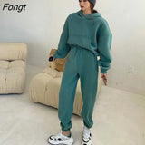Spring Women Hoodies Sweatshirt Tracksuit Fleece Cotton 2 Pieces Sets Female Pants Suits