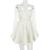 Jacquard Print Large Bow Flare Mini Dress-Outfit