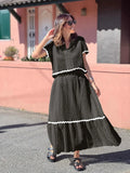 Fongt Summer New Women's Comfortable Casual Shirt Collar Lace Long Skirt Suit 88133-Outfit
