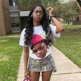 Fongt Basic Round-Neck Portrait Print Short-Sleeved T-Shirt Girl Summer Bhuff Loose Casual