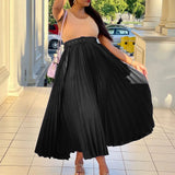 High Waist Pleated Long Skirt With Belt-Outfit