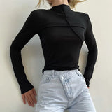 Split Line Long Sleeve Half Turtleneck