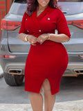 Fongt Large-Size Women's Clothing 2025 Winter New Suit Collared Hips Thin Open Fork OL Professional African Dress