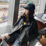 Fongt Spring And Autumn Installed New Pu Small Leather Coat Female Short Style Korean Version Loose Student Chic Locomotive Leather Jacket Female Jacket-Outfit