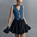 Ruffles Solid Elastic Waist Mini Skirt-Outfit