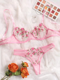 Floral Embroidery Transparent Lace 2 Piece Set-Outfit