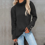 Fongt And Winter New Striped High Leader Mouth Button Sweater Solid Color Casual Loose Plus Size Sweater Woman-Outfit
