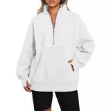 Fongt Women's Pocket Half-Zip Loose Leisure Splicing Collar Plus Velvet