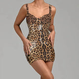 Leopard Print Sequined Mini Dress-Outfit