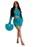 Fongt New Women's Casual Knit Hollow-Out Sequin Beach Skirt Two Sets-Outfit
