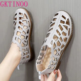 2021 Summer Genuine Leather Hollow Shoes Woman Sandals Casual Sneakers Flat Soft Sole Comfortable Sandals Large