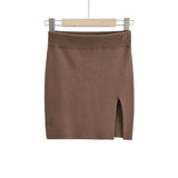Trendy Women's Skirt Solid Color High Waist Slim And Slim Side Forked Knitted Hip Skirt-Outfit