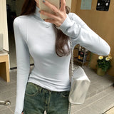 High-Collar Slim Long-Sleeved T-Shirt Female Chunqiu New Style Slim Undershirt With Chic