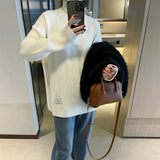 Soft Waxy Sweater Sweater Female 2023 Autumn / Winter New Korean Version Casual Half High Collar Lazy Wind Joker Set-Outfit