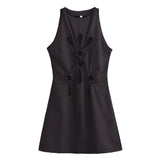 Fongt Hollow Design Short Dress 2025 Summer Vest Sleeveless Mini Dress Woman