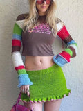 Striped Long Sleeve Bolero Knit Top-Outfit