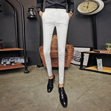 White Men's Trousers British Slim Fit Casual Suit Pants Men Solid Mens Skinny Pencil Pants High Quality Men