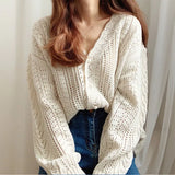 New 2021 Spring Autumn Women's Knitwear Knitted Buttons Cardigans Cutout Korean Vintage Wild Lady Short Top