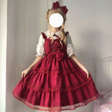 Red Sweet Lolita Princess Dress Kawaii Palace Style Lace Bow Fairy Cosplay Gothic Party Mini Dresses Lolita Jsk Outfit-Outfit