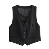 Fongt Women's Autumn New Dress V-Neck Short Vest High-Waist Broad Leg Trousers Commuting Suit