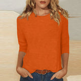Fongt Women's Top With A Round Collar Seven-Sleeve Solid Color T-Shirt-Outfit