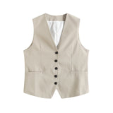 Fongt Summer Leisure Vest Set Linen-Blend Loose Vest + Shorts Set Women K27788