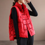 National Wind Down Vest Female Wear 2024 Winter New Plate Buckle Collar Light Warm White Duck Velvet Vest Coat-Outfit