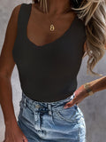 Fongt And Summer Women's Commuting Elegant Solid Color Brace V Collar Low Cut Back Design Rib Knitted Vest