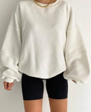 Fongt New Round Collar Splicing Long Sleeve Solid Color Basic Velvet Shirt