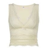 Sexy Slim 2024 Solid Color Broadband Lace Bow Double Short Vest-Outfit