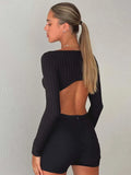 T-Shirts Long Sleeve Tees Women Backless Chain Green Tshirt Autumn Pullover Streetwear Solid Black T Shirt Cut Out