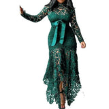 Fongt New Women's Lace Lace Hollow Long Sleeve Tie 5 Color Irregular